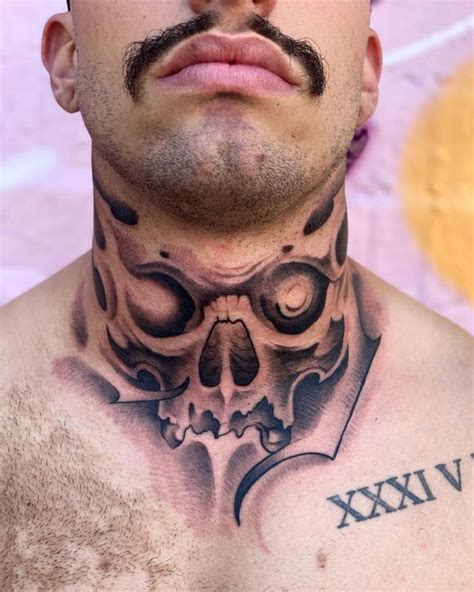 skull neck tattoo